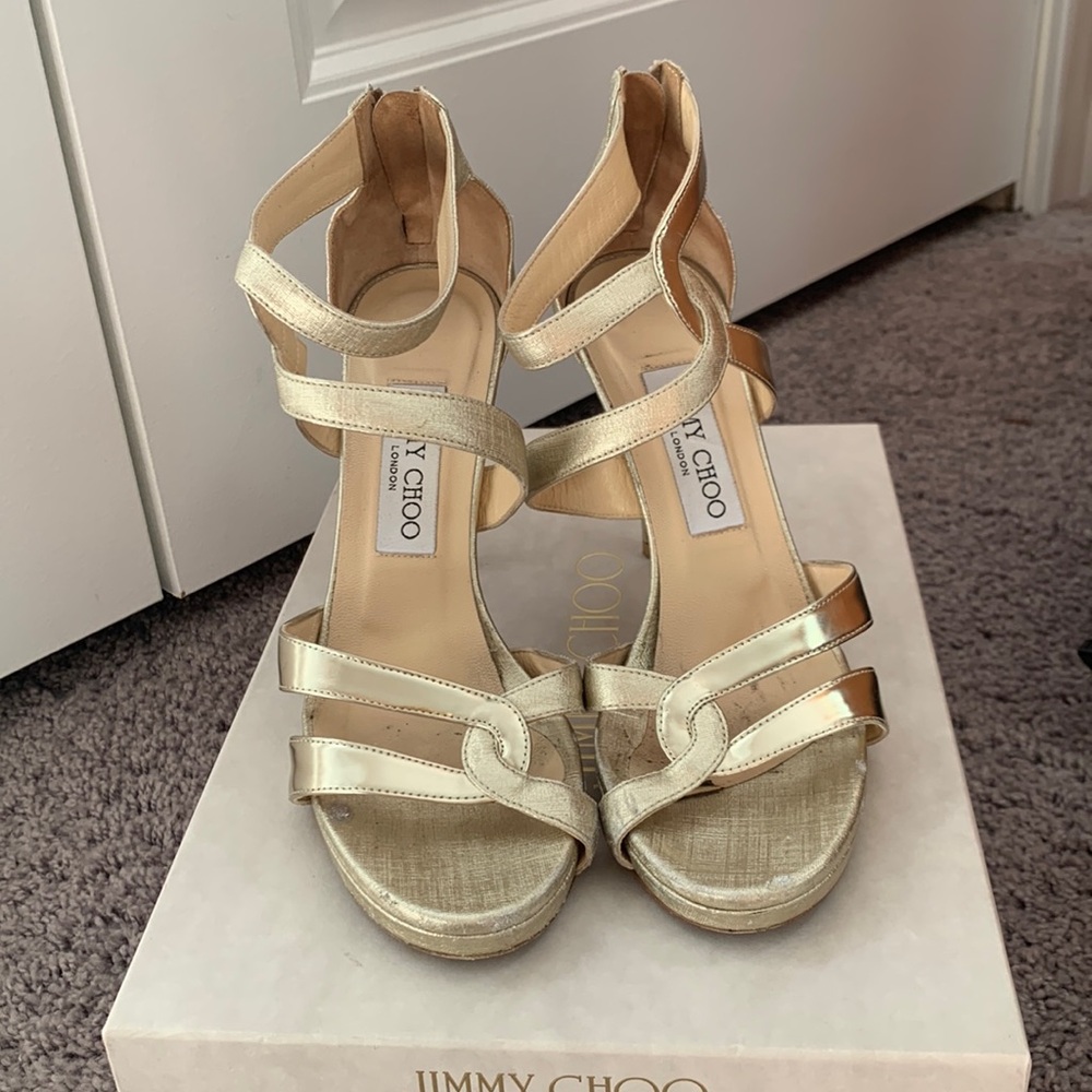 Jimmy Choo gold high heeled sandal size 37
